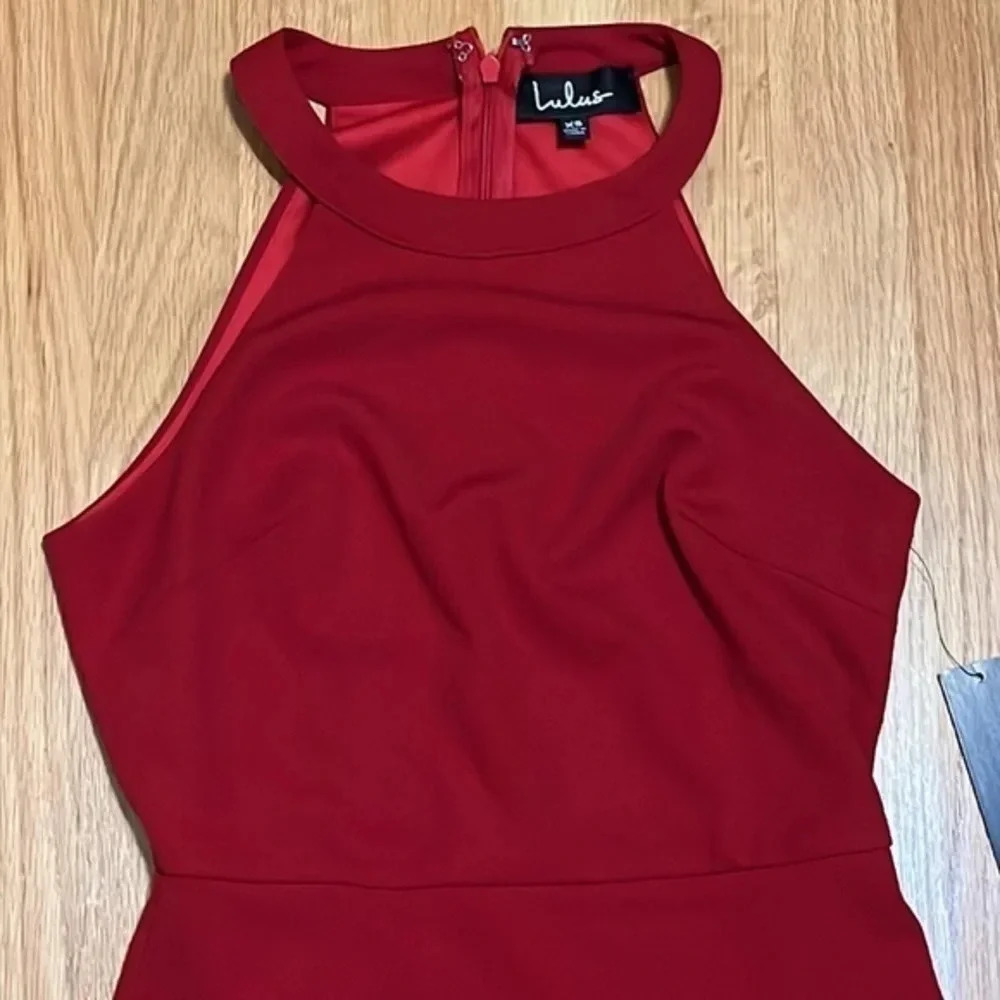 Lulu’s | NEW Favorite Feeling Wine red Halter dress Scallop hem women’s size XS - Picture 5 of 8